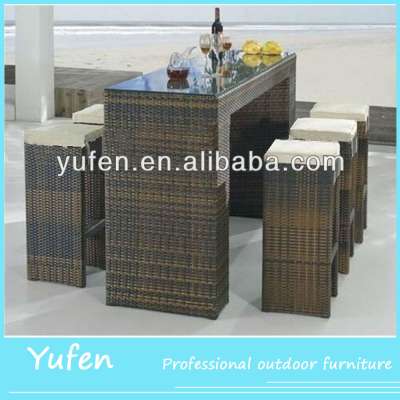 7pcs wicker bar furniture long bar table