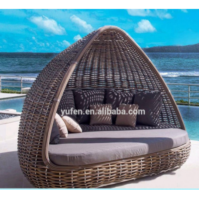 Rattan wicker round outdoor lounge bed with canopy sunbed