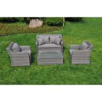 Gray Rattan Wicker Sofa Furniture Set, Modern Synthetic Leather Rattan Sofa Cushion Covers